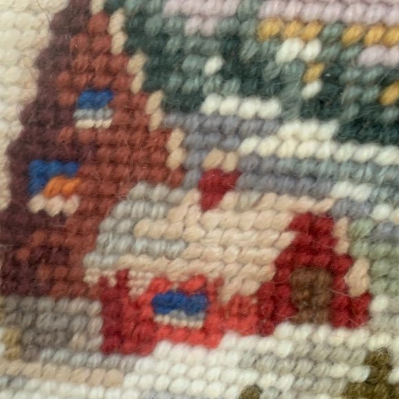 VTG Needlepoint Grist Mill Snow Water Wheel Winter Landscape Stitchery Barn - Picture 3 of 8